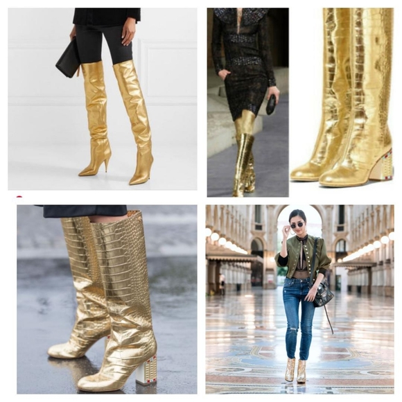 Zara NWT 38 7.5 Gold metallic patent leather boots cowboy heels patent b… - Picture 13 of 13